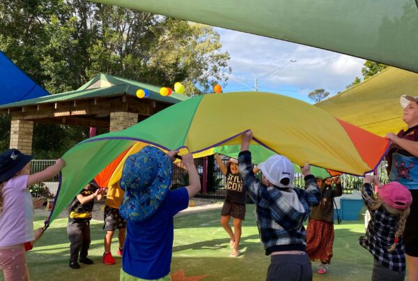 Play with purpose with parachute play at Bright kids ELC in Nerang