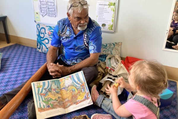 Uncle Allen, Aboriginal elder with the children at Bright Kids ELC at Nerang Uncle Allen, Aboriginal elder with the children at Bright Kids ELC at Nerang, tradional custodian of the land, best childcare centre, long daycare