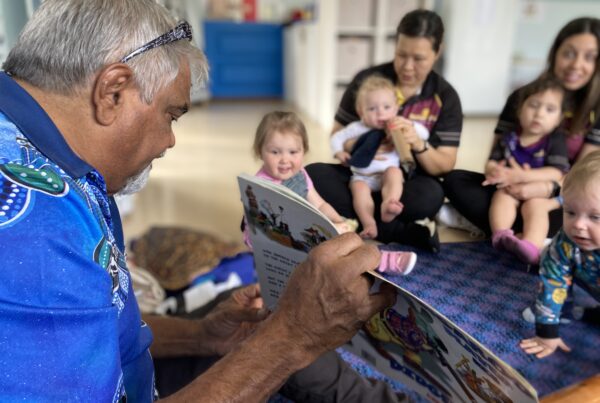 Uncle Allen traditional Elder with Dolphins at Bright Kids ELC in Nerang Empowering Our Youth indigenous program, best childcare centre, long daycare