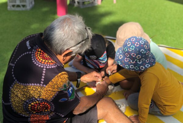 pre prep weaving with elder at Bright kids ELC in Nerang, best childcare centre, long daycare