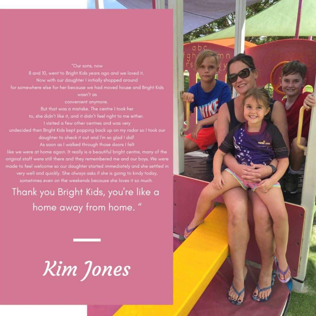Testimonial from Bright kids family, Bright kids ELC in Nerang, best childcare centre